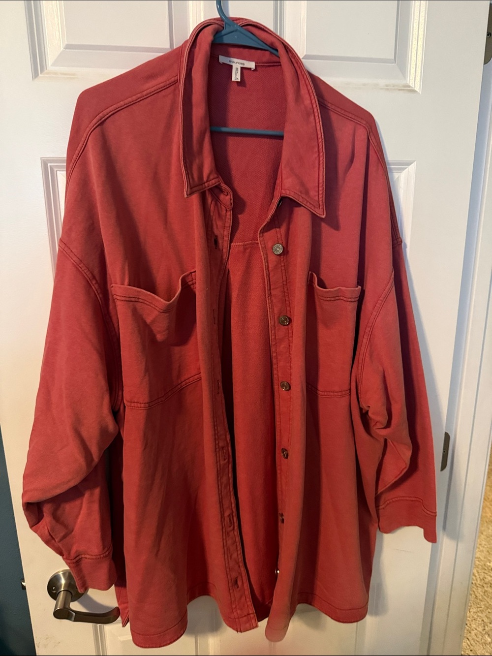 Maurices Oversized Button-Up Sweatshirt in Rust
